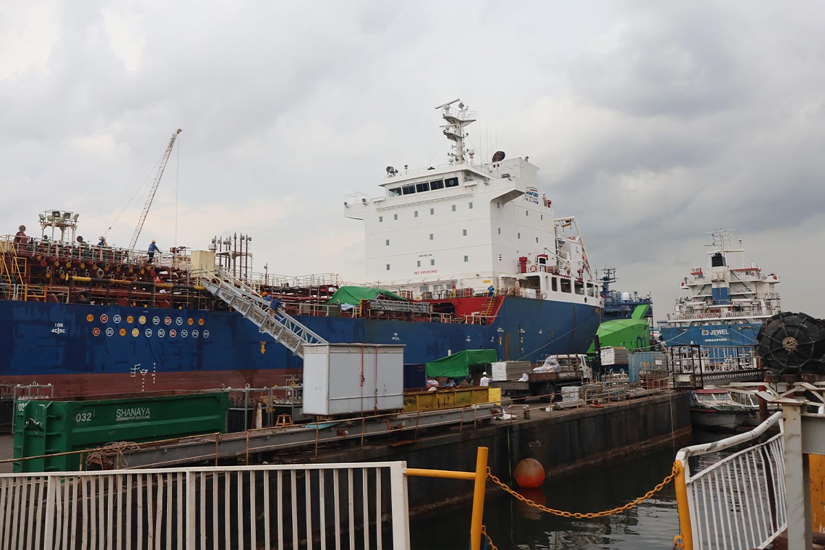 Afloat and voyage repair works carried out on a commercial vessel at sea to ensure continuous ship operations